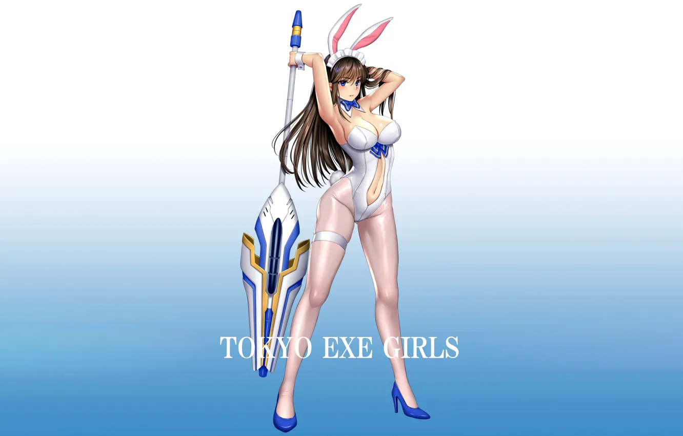 Photo wallpaper Bunny Girl, Sticky, Tokyo Exe Girls, blue eyes, handsome, breasts, long hair, brunette hair