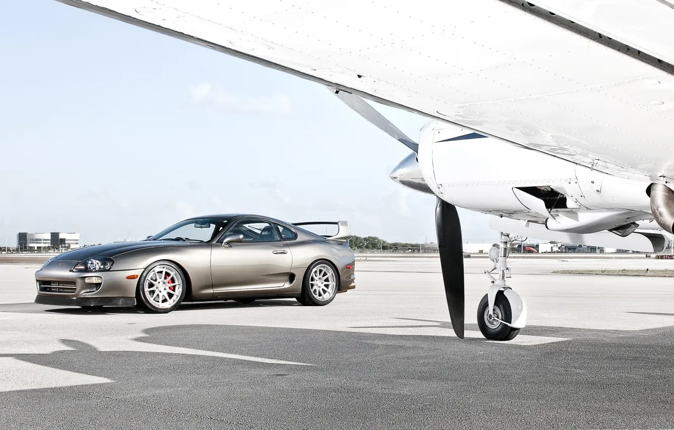 Photo wallpaper Toyota, the plane, auto, Supra, airport, cars