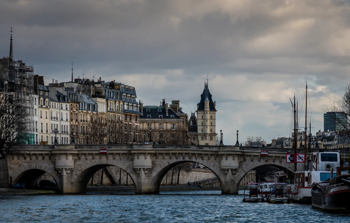 Photo wallpaper bridge, river, France, Paris, home, the evening