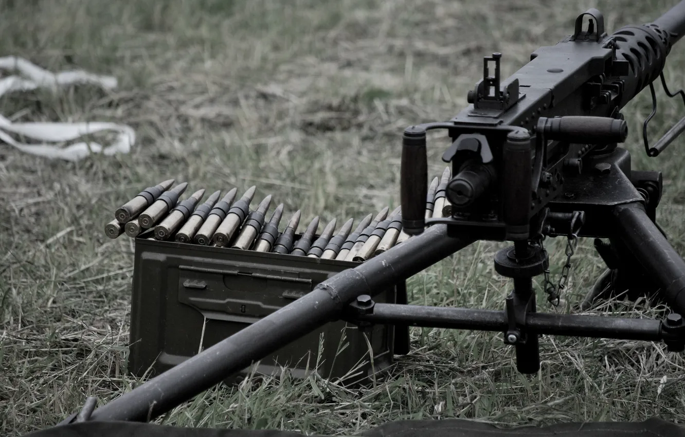 Photo wallpaper weapons, machine gun, easel, machine gun, Browning M2, tape cartridges