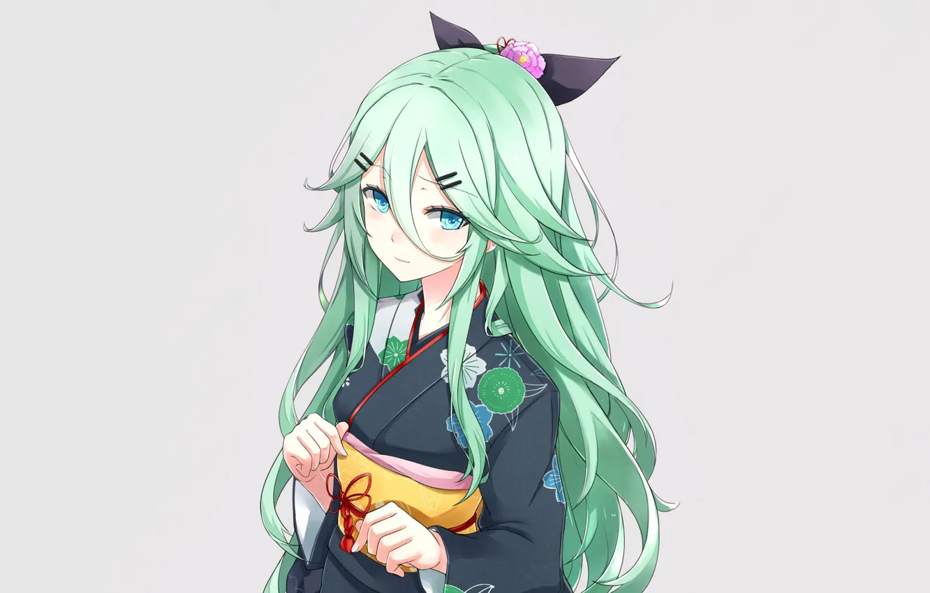 Photo wallpaper girl, background, green hair