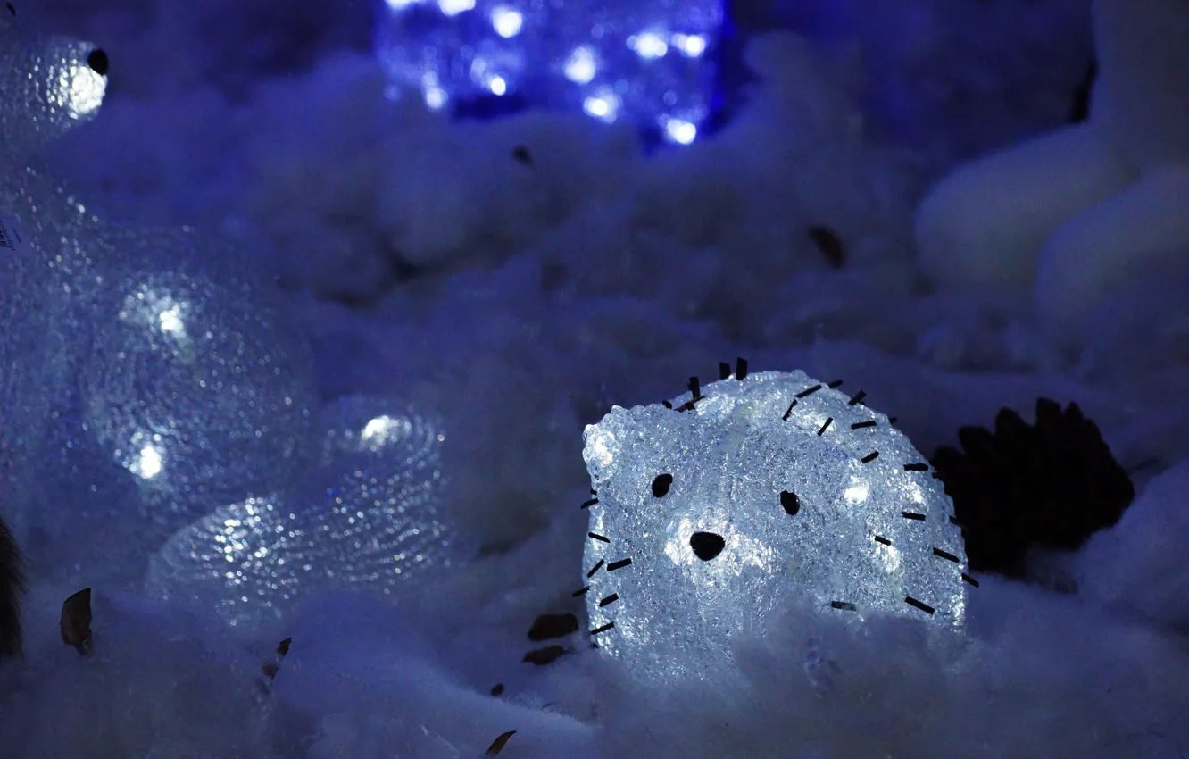 Photo wallpaper winter, snow, toy, tale, hedgehog