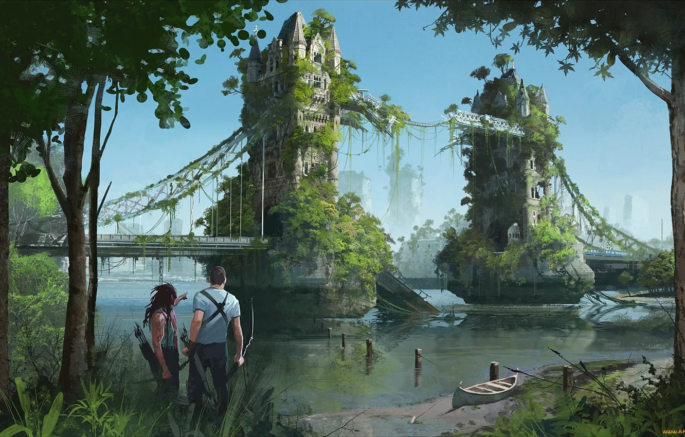 Photo wallpaper fantasy, tower bridge, post Apocalypse, other times