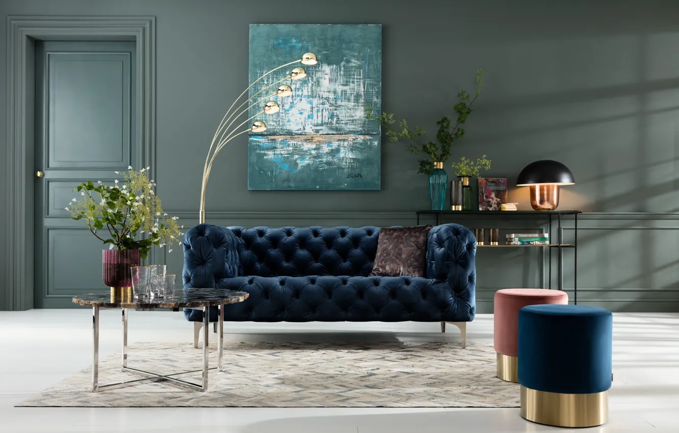 Photo wallpaper design, style, interior, sofa, living room, Glamour style