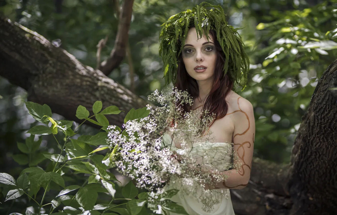 Photo wallpaper girl, nature, the witch