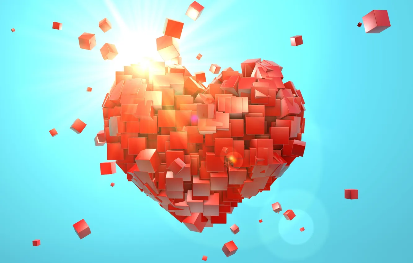 Photo wallpaper squares, cubes, heart