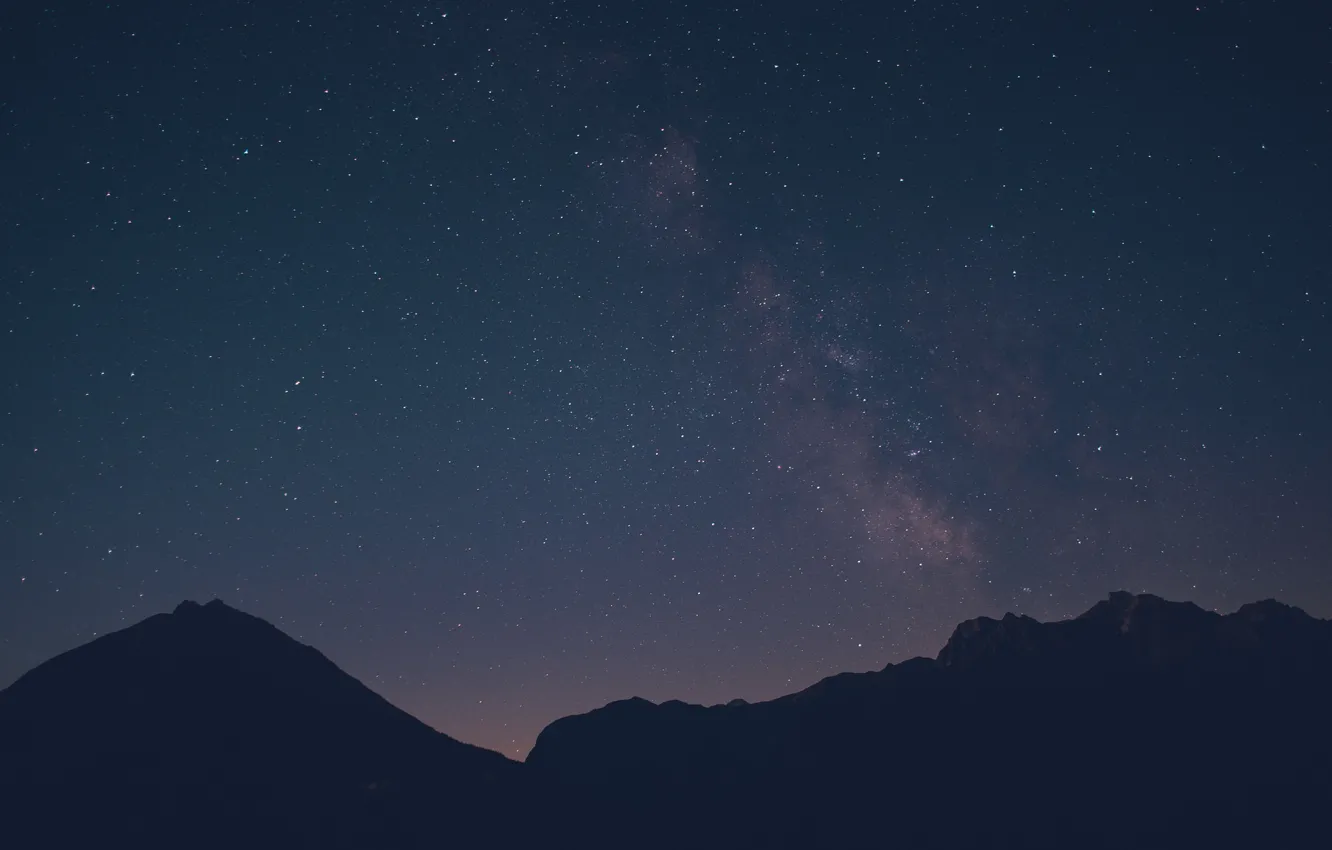 Photo wallpaper space, stars, mountains, silhouette, The Milky Way