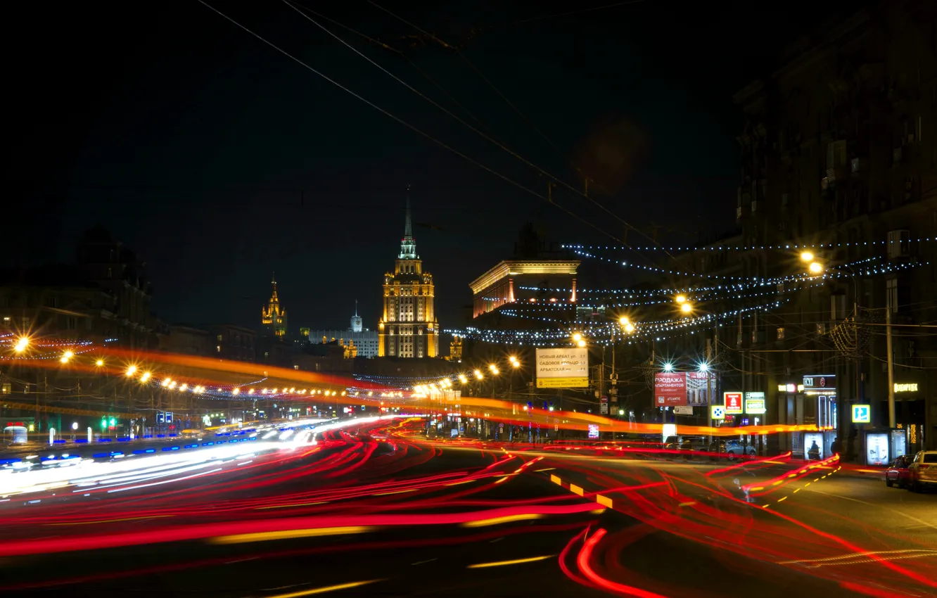 Photo wallpaper night, Moscow, Russia, Russia, Moscow, night light, Kutuzovsky prospect
