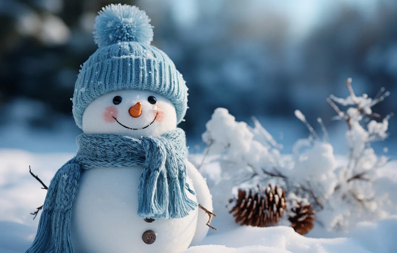 Photo wallpaper winter, snow, new year, Christmas, snowman, Christmas, winter, snow
