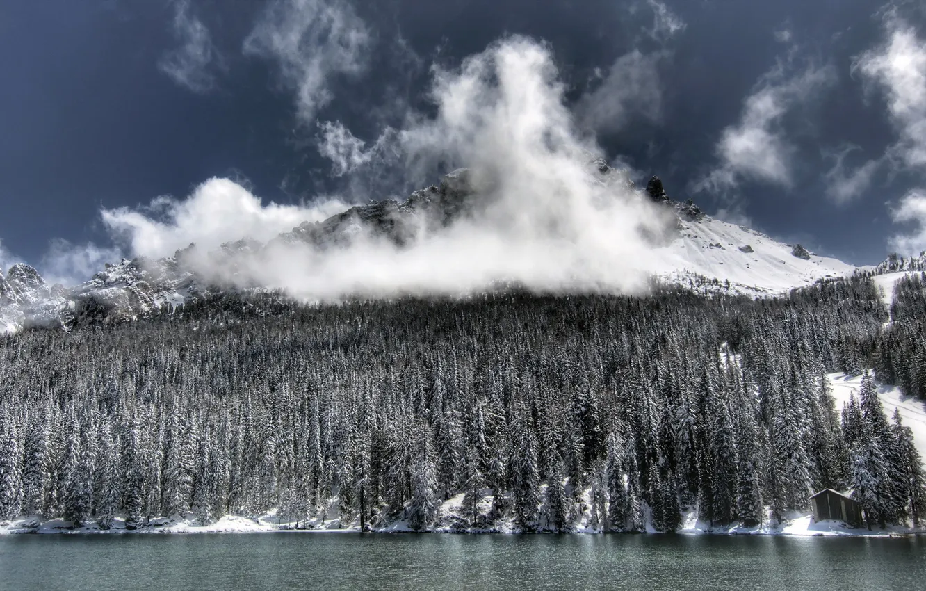Photo wallpaper winter, landscape, mountains, river