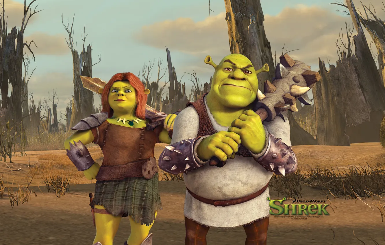 Photo wallpaper cartoon, Shrek, stick, Fiona