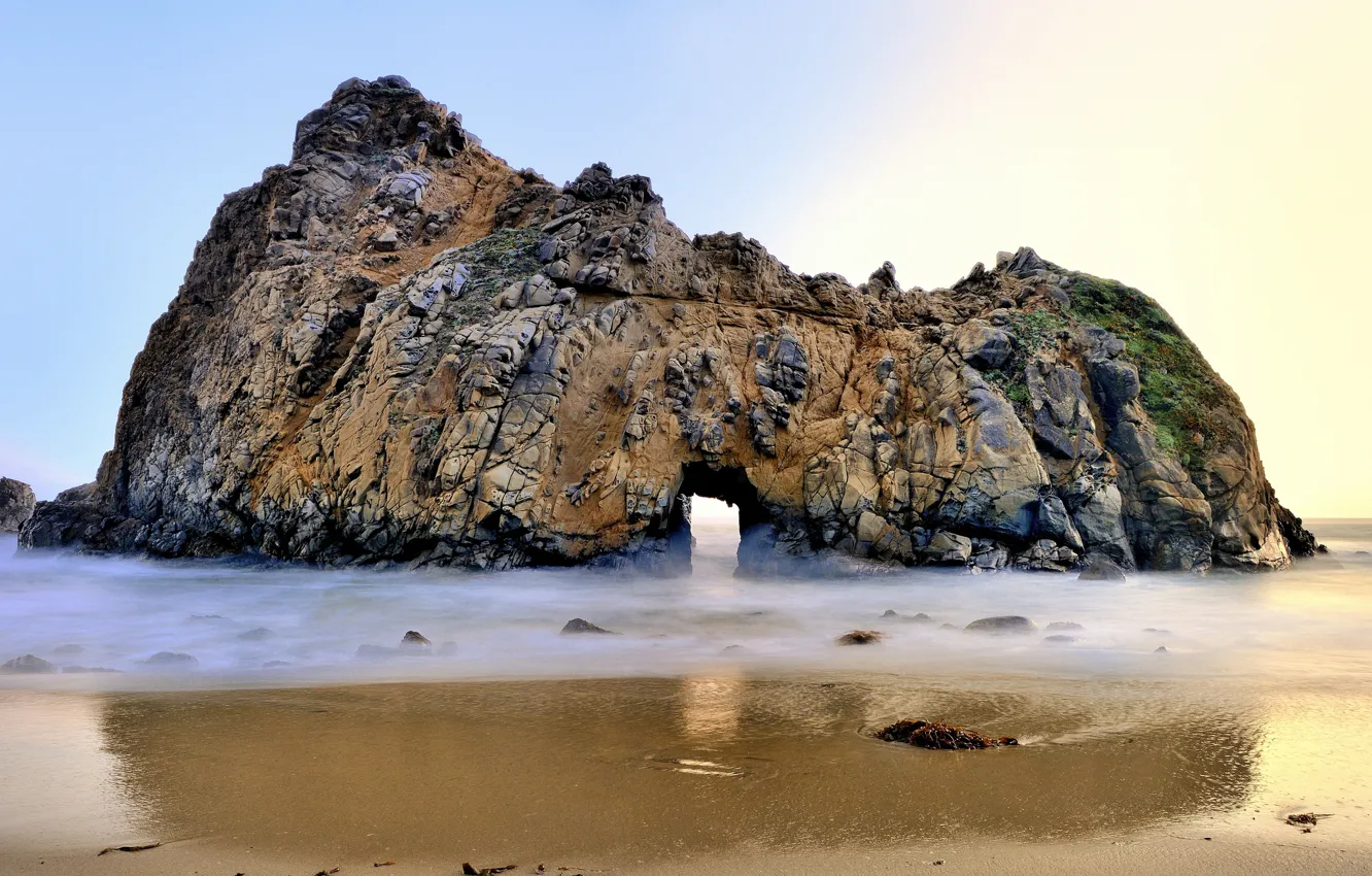 Photo wallpaper beach, rock, the ocean, arch, California, USА, Big Sur, Pfeiffer Beach