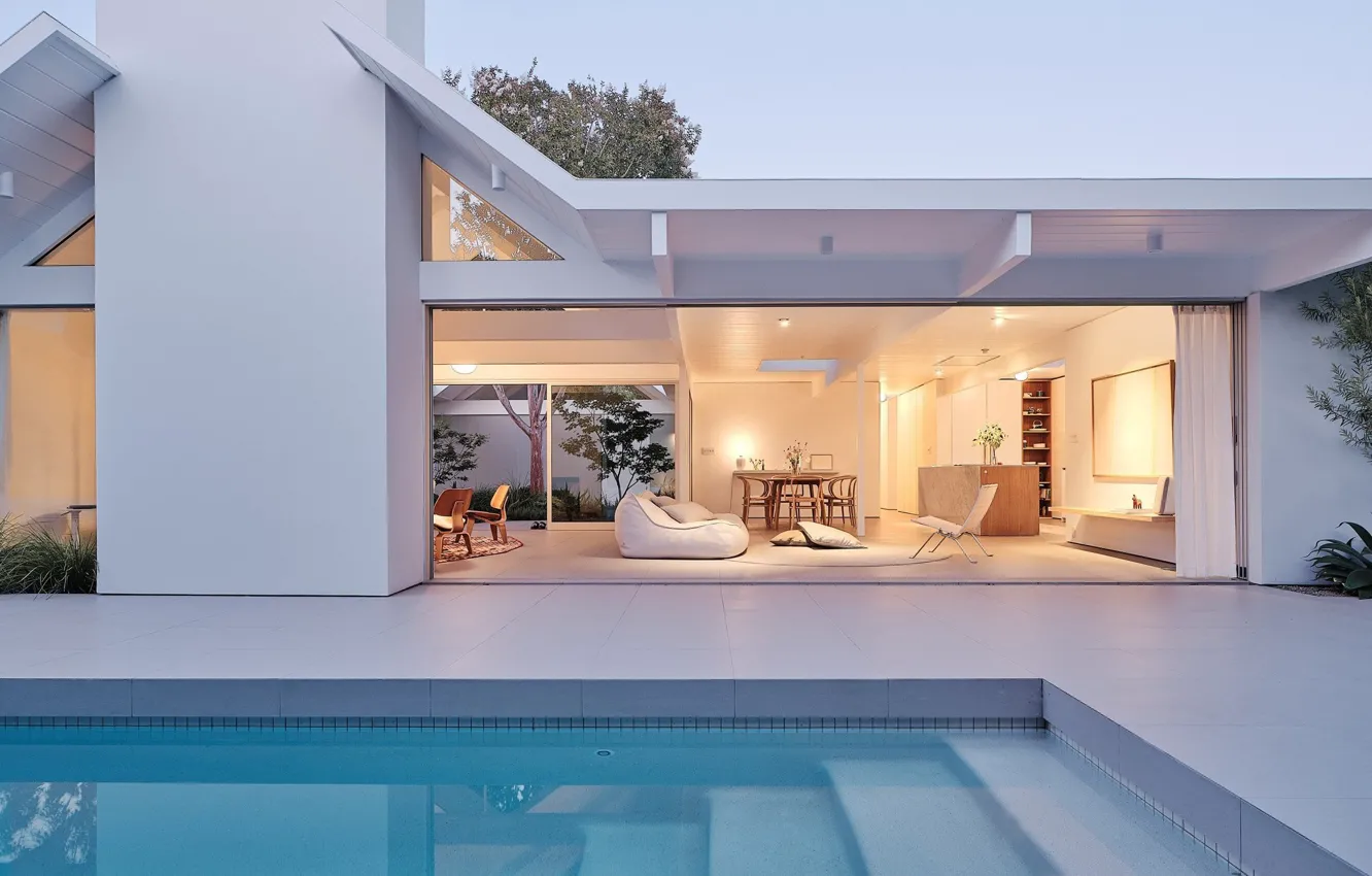Photo wallpaper design, style, pool, CA, kitchen, architecture, California, living room