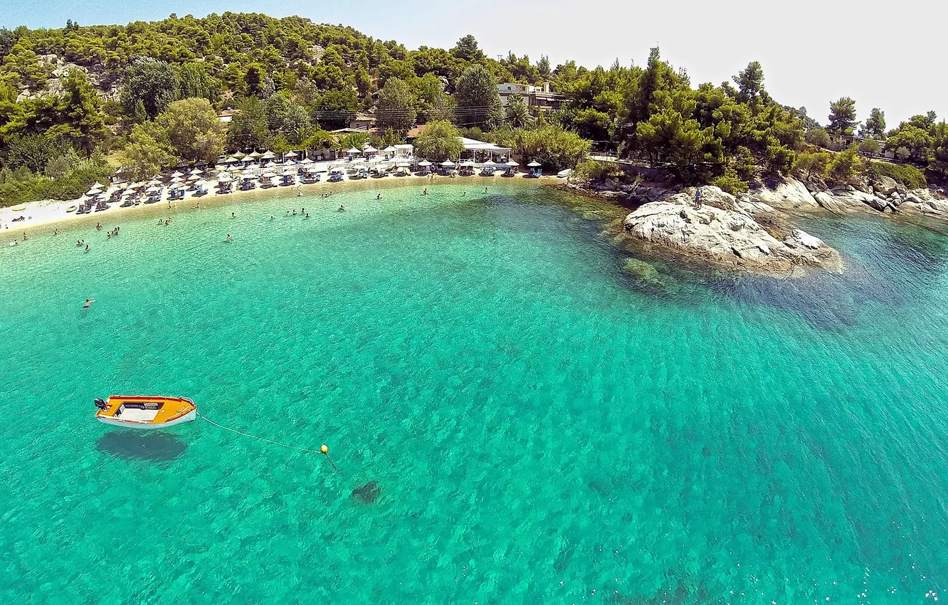 Photo wallpaper sea, the city, clear water, Greece, Cassandra, tourists, the, Kalogria
