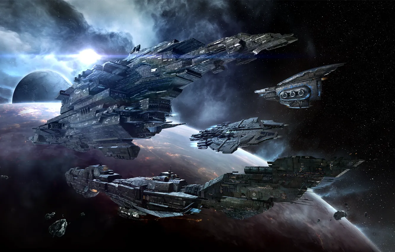 Photo wallpaper space, nebula, planet, asteroids, space, spaceship, eve online, Titan