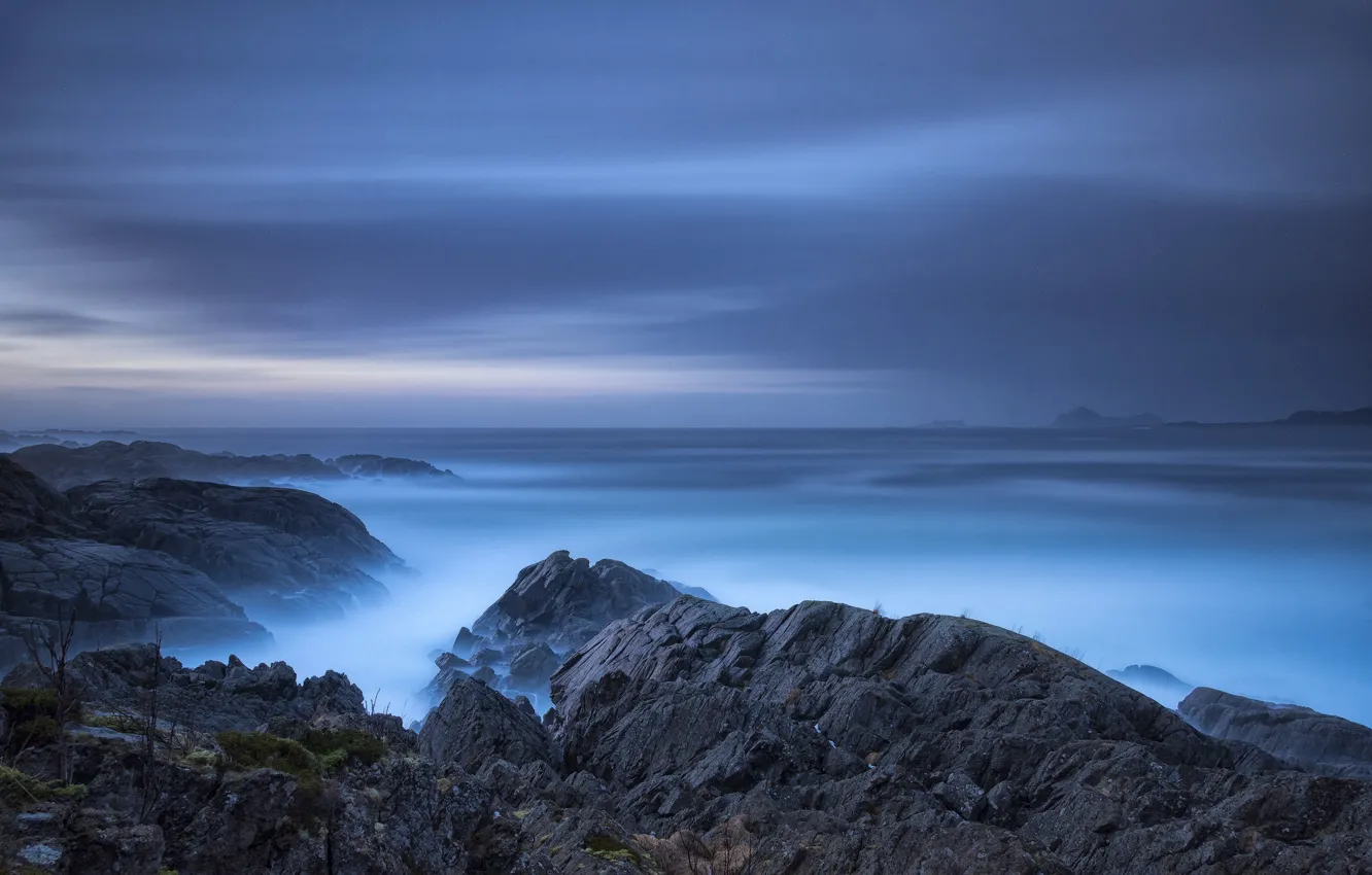 Photo wallpaper sea, coast, Norway, haze, Norway, Nordland