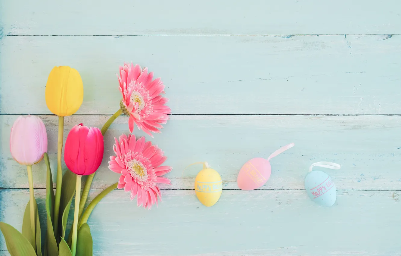 Photo wallpaper flowers, eggs, spring, colorful, Easter, flowers, spring, Easter