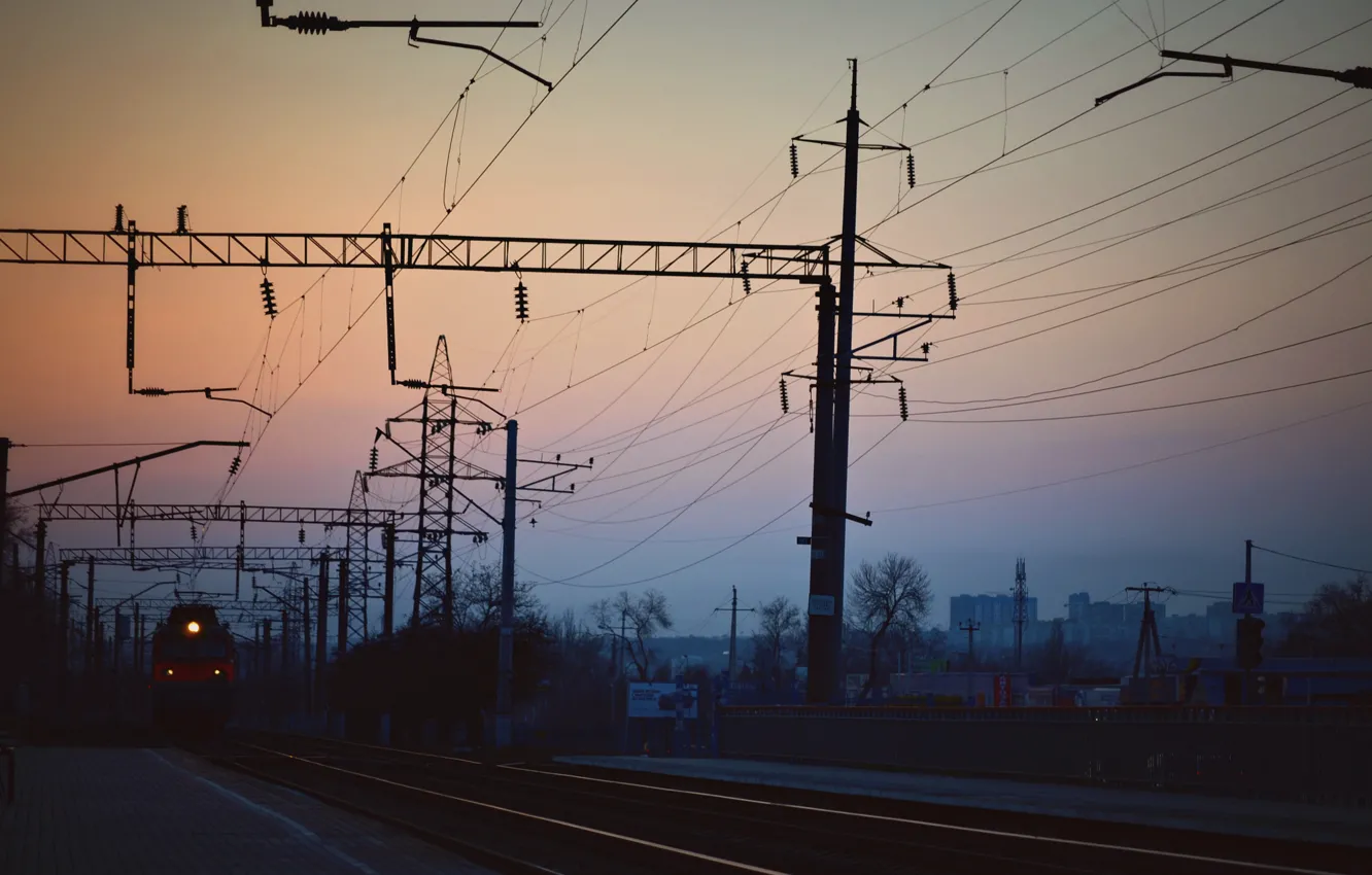 Photo wallpaper sunset, the way, railroad, electric, Rostov-on-don, VL80