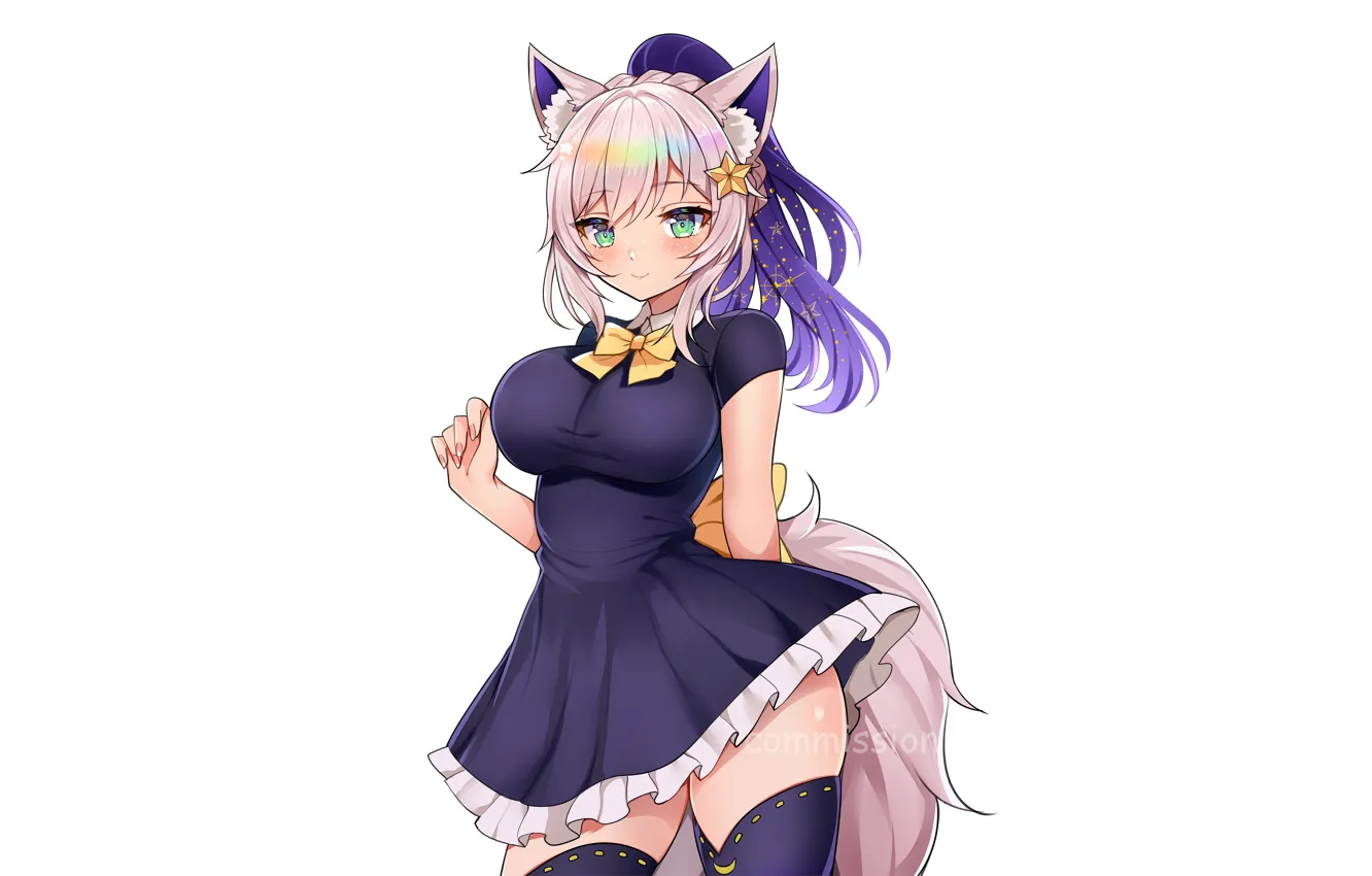 Photo wallpaper girl, sexy, thighhighs, long hair, dress, boobs, anime, beautiful