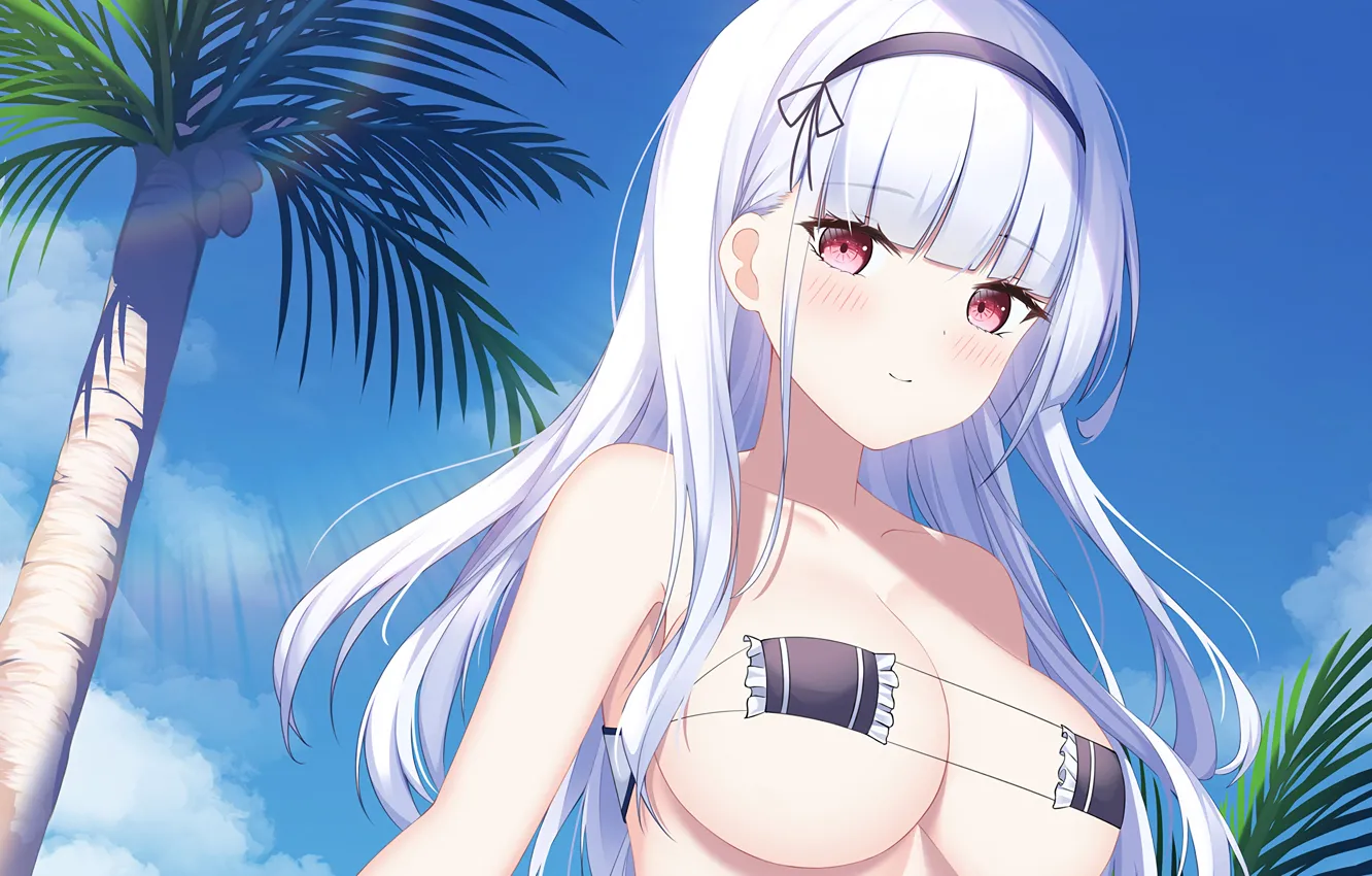 Photo wallpaper girl, sexy, cleavage, beach, sky, long hair, boobs, anime