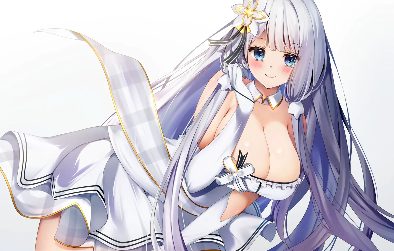 Photo wallpaper girl, sexy, cleavage, long hair, dress, boobs, anime, blue eyes