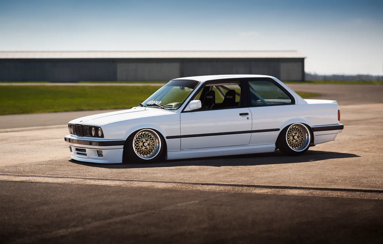 Photo wallpaper BMW, white, E30, BBS, stance