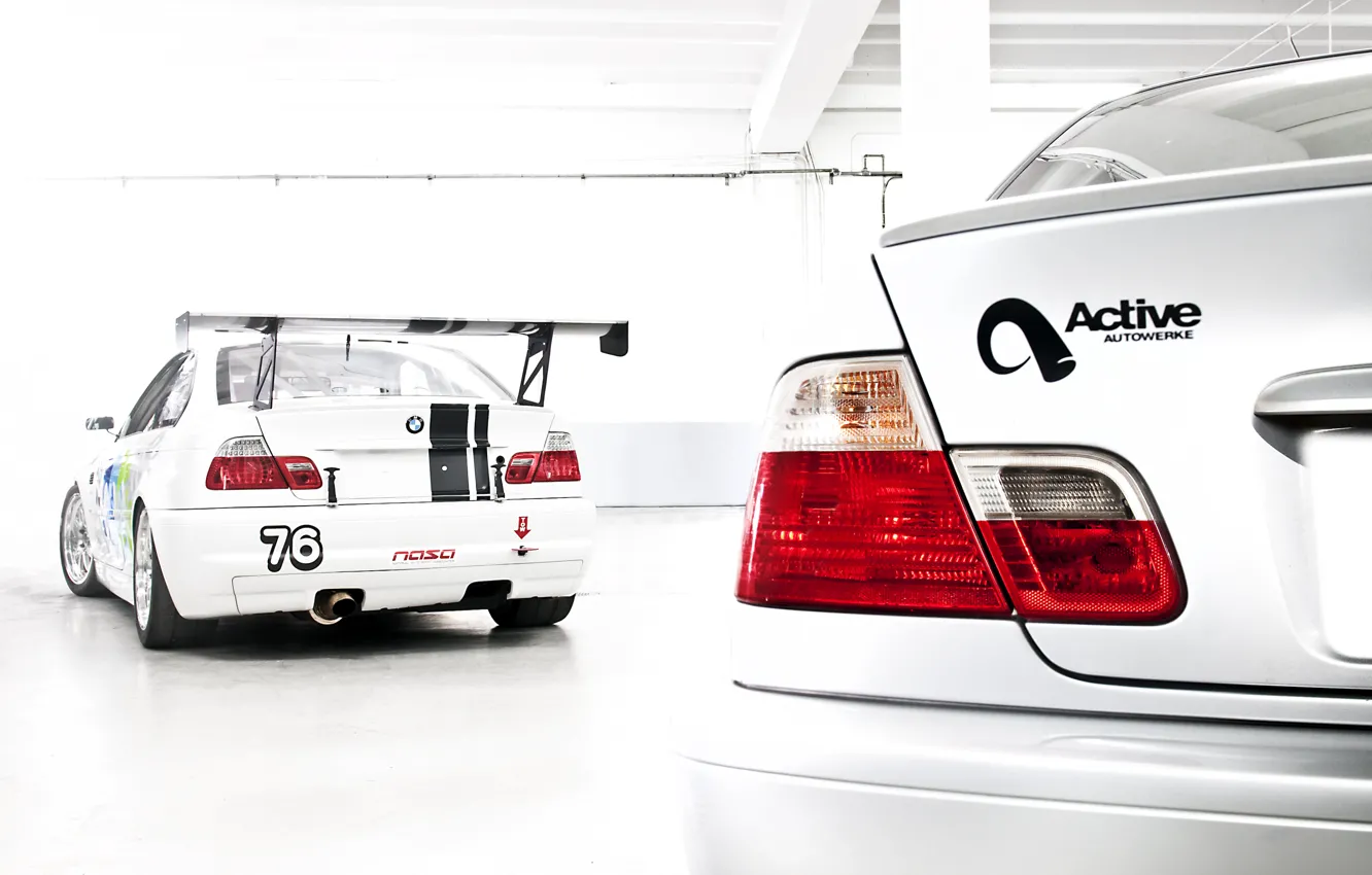 Photo wallpaper white, BMW, BMW, white, E46, race car, tail lights