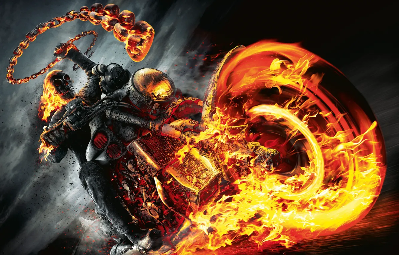 Photo wallpaper fire, skull, motorcycle, Ghost rider, ghost rider