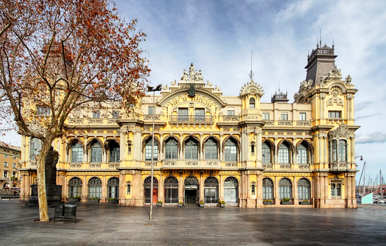 Photo wallpaper trees, home, area, monument, Spain, Palace, Barcelona