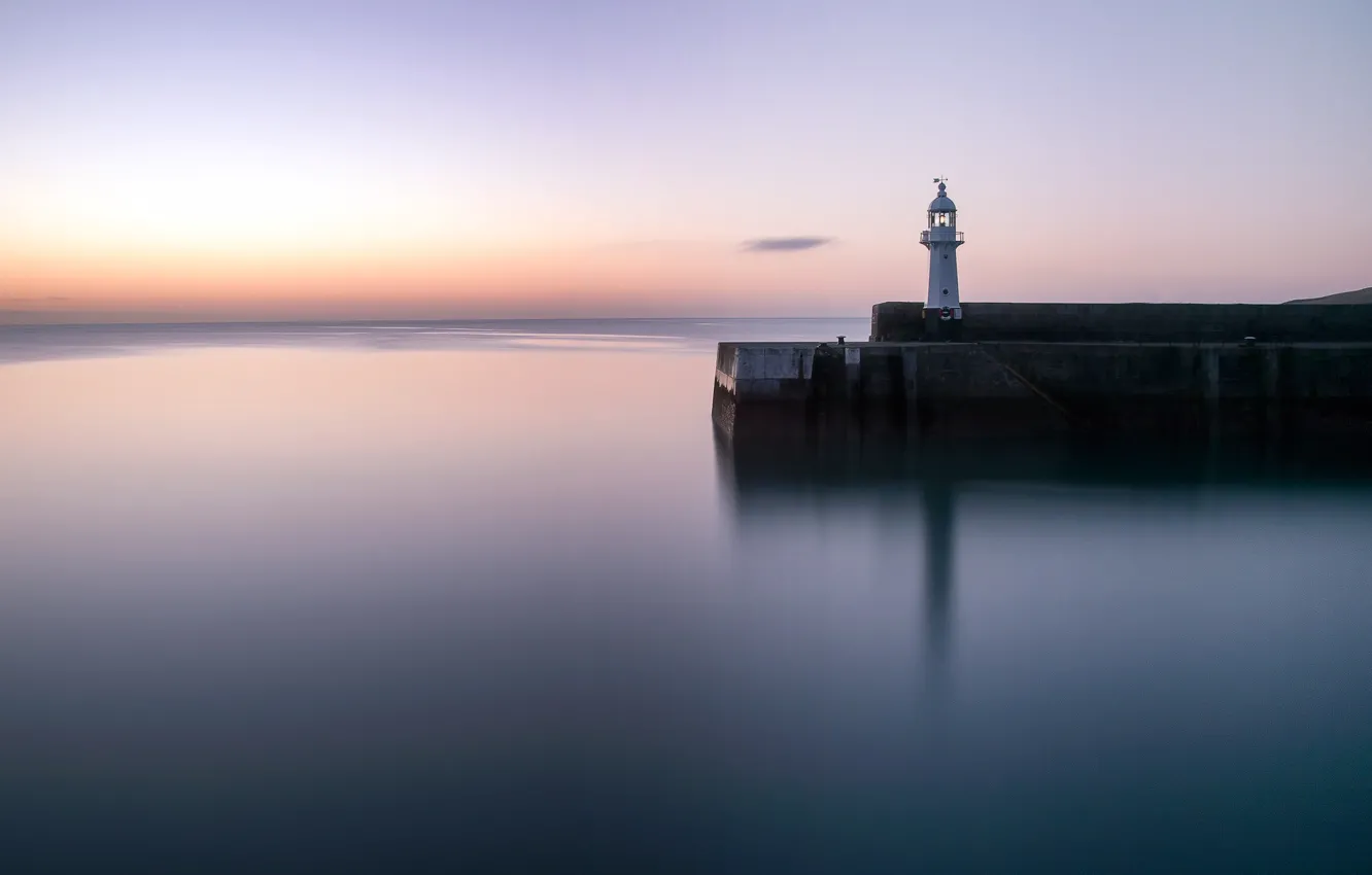 Photo wallpaper sunset, Cornwall, Mevagissey lighthouse