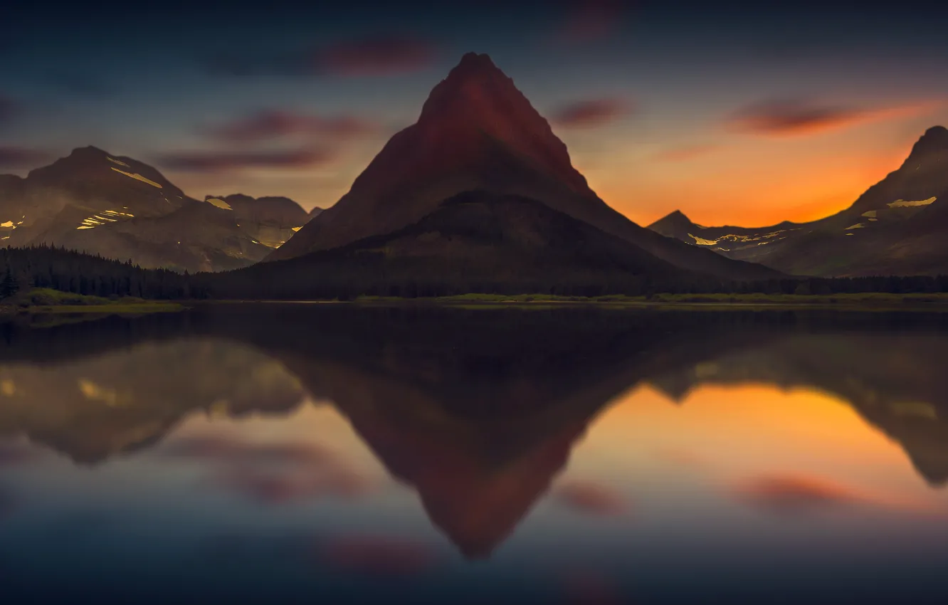 Photo wallpaper the sky, mountains, reflection, pond