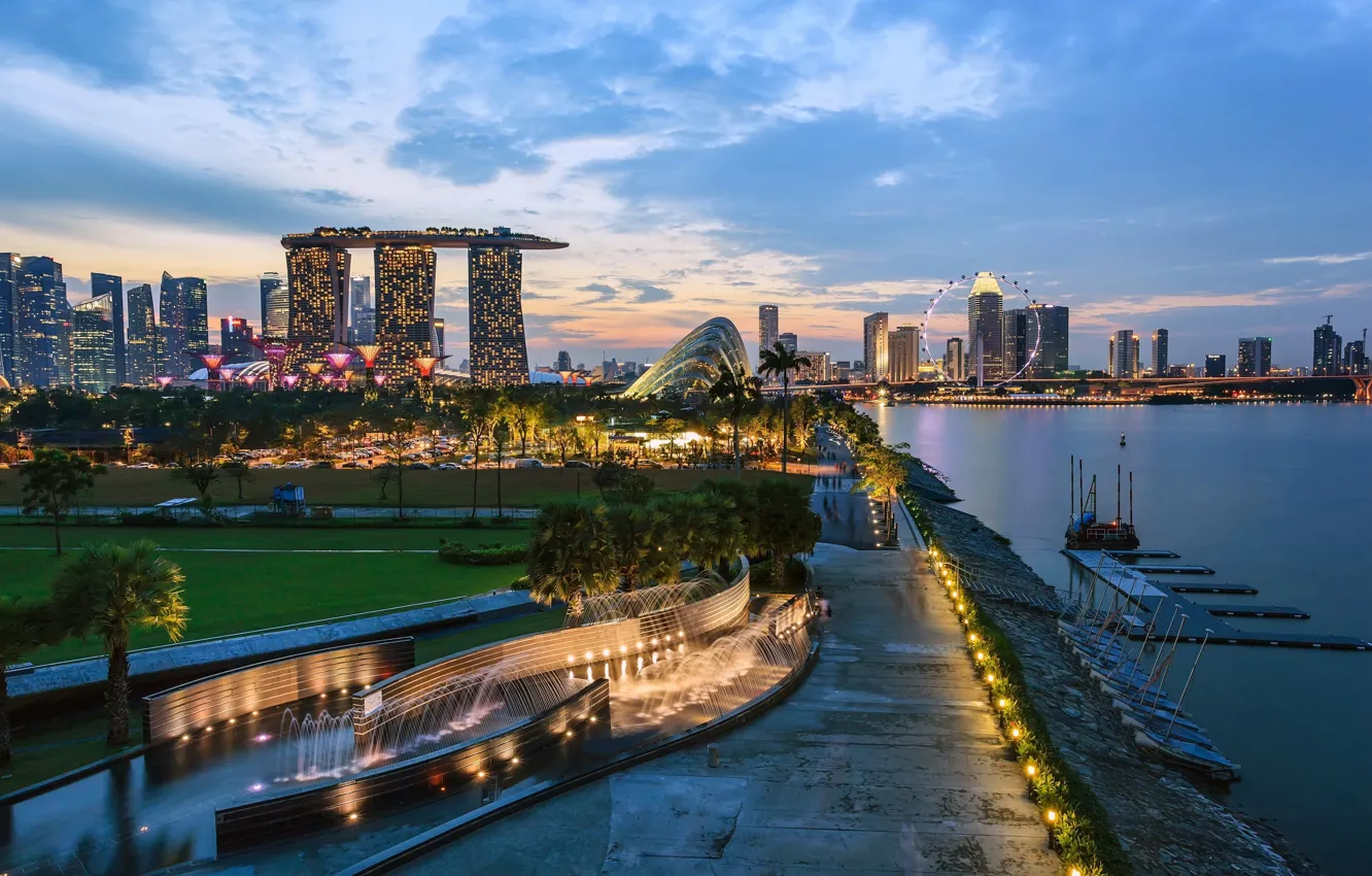 Photo wallpaper night, lights, building, Singapore, architecture, megapolis