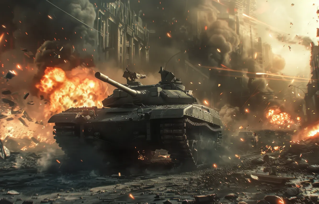 Photo wallpaper the city, lights, smoke, home, tank, digital art, AI art, The Art of Artificial Intelligence