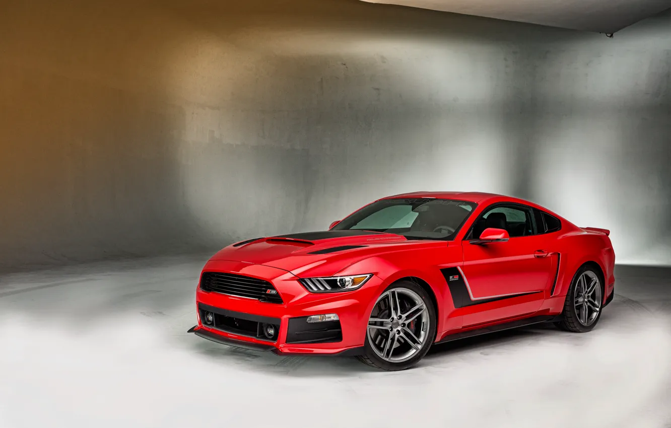 Photo wallpaper Mustang, Ford, Mustang, Red, Ford, krsno, Roush, 2015
