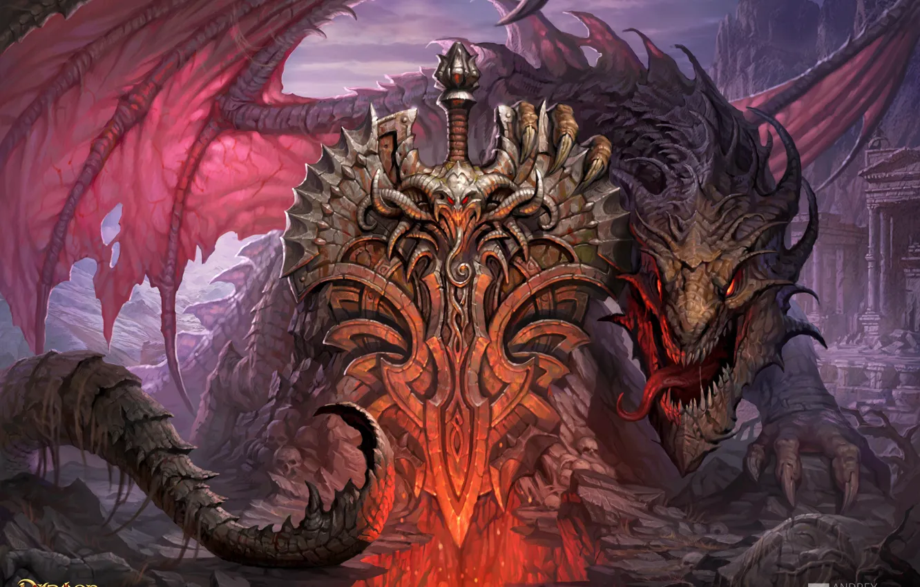 Photo wallpaper dragon, art, coat of arms, Dragon Eternity, dragons of eternity, Andrew Kosinski