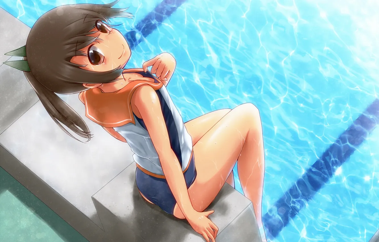 Photo wallpaper water, girl, smile, anime, pool, art, kantai collection, ge nyu