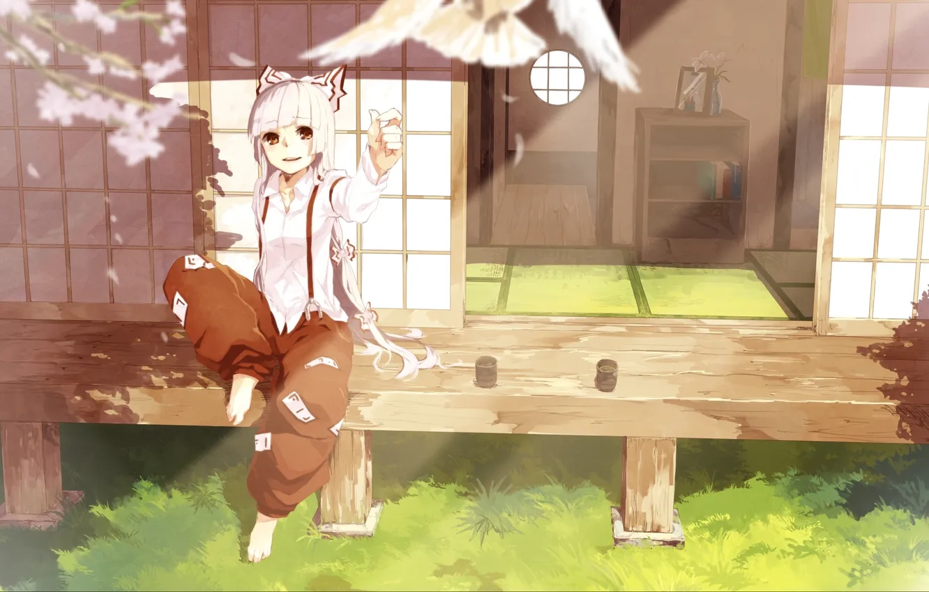 Photo wallpaper girl, joy, drink, gesture, touhou, art, Fujiwara no Mokou, pietani 397