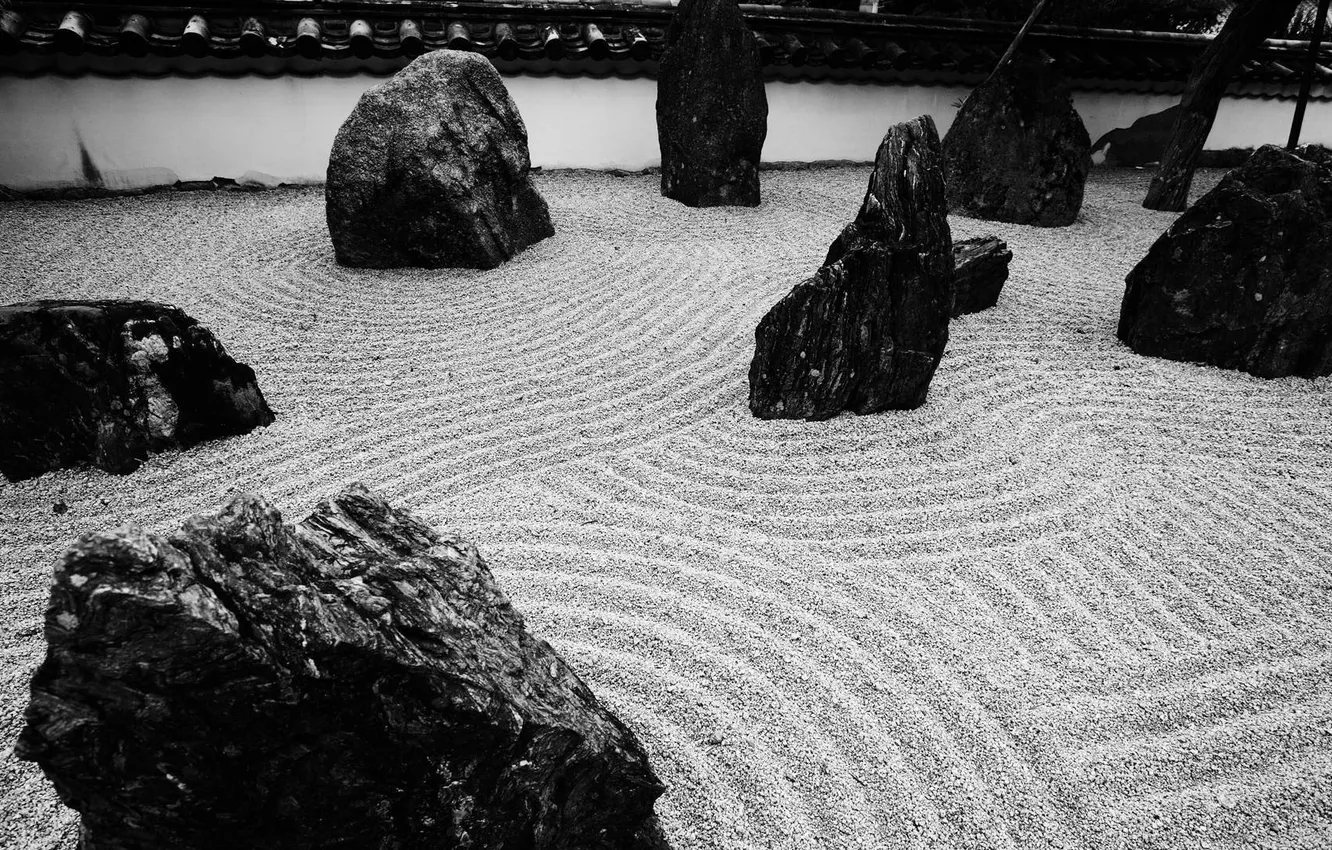 Photo wallpaper sand, stones, pattern, b/W, grit