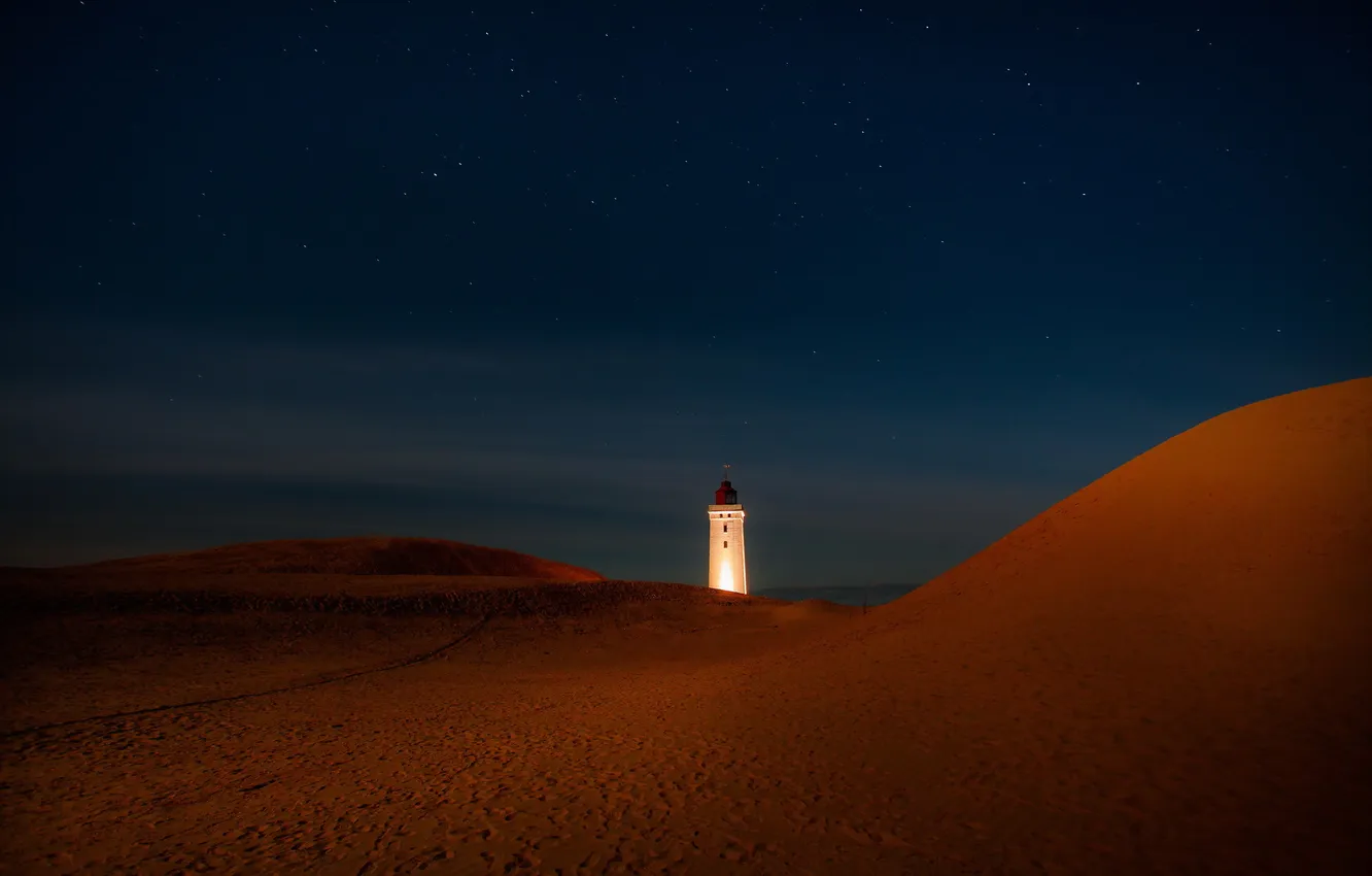 Photo wallpaper landscape, night, lighthouse