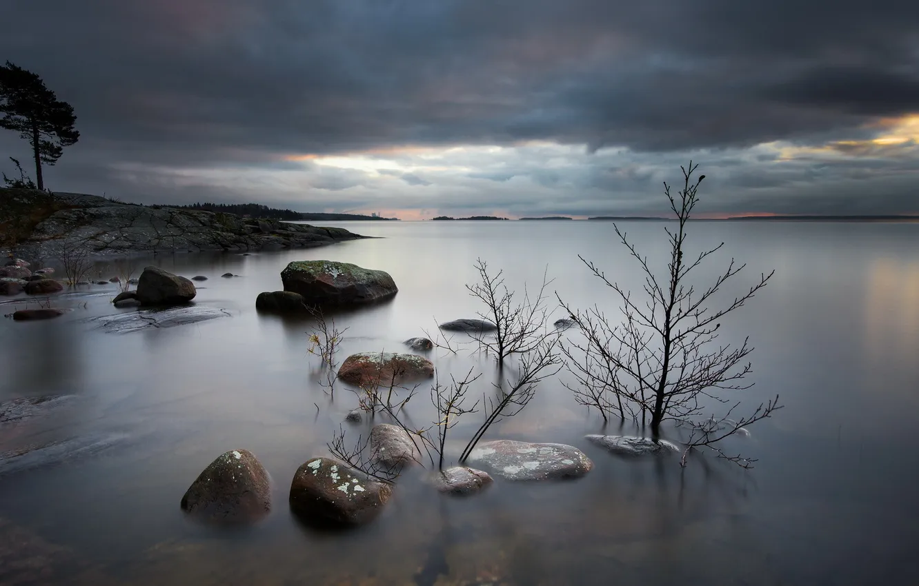 Photo wallpaper landscape, night, lake