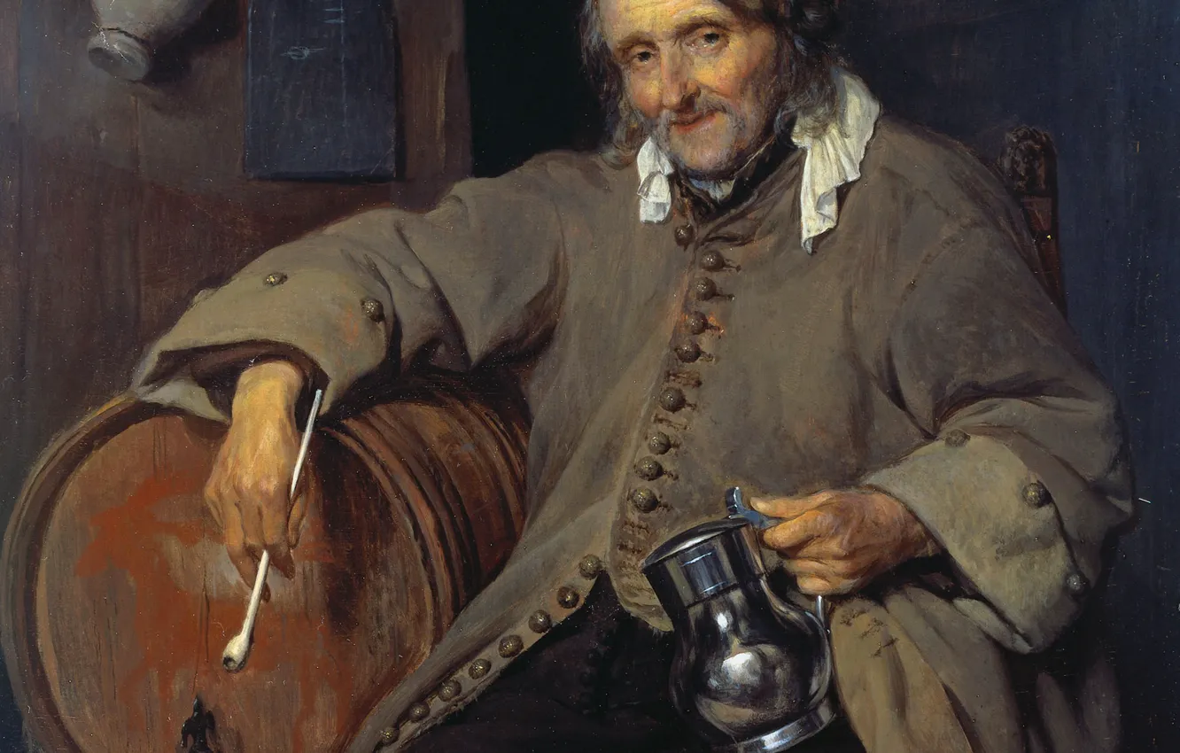 Photo wallpaper trees, oil, portrait, picture, Gabriel Metso, Drinking Man