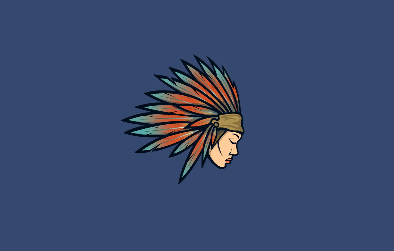 Photo wallpaper girl, minimalism, head, feathers, Indian, indian