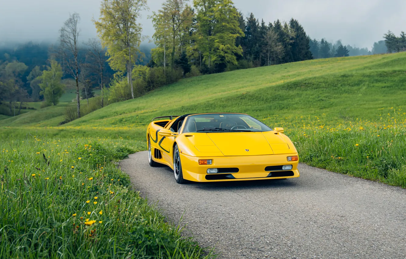 Photo wallpaper Lamborghini, yellow, Diablo, 1998, Lamborghini Diablo SV Roadster