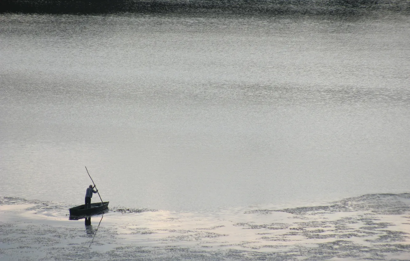 Photo wallpaper sea, landscape, boat, the boatman, became