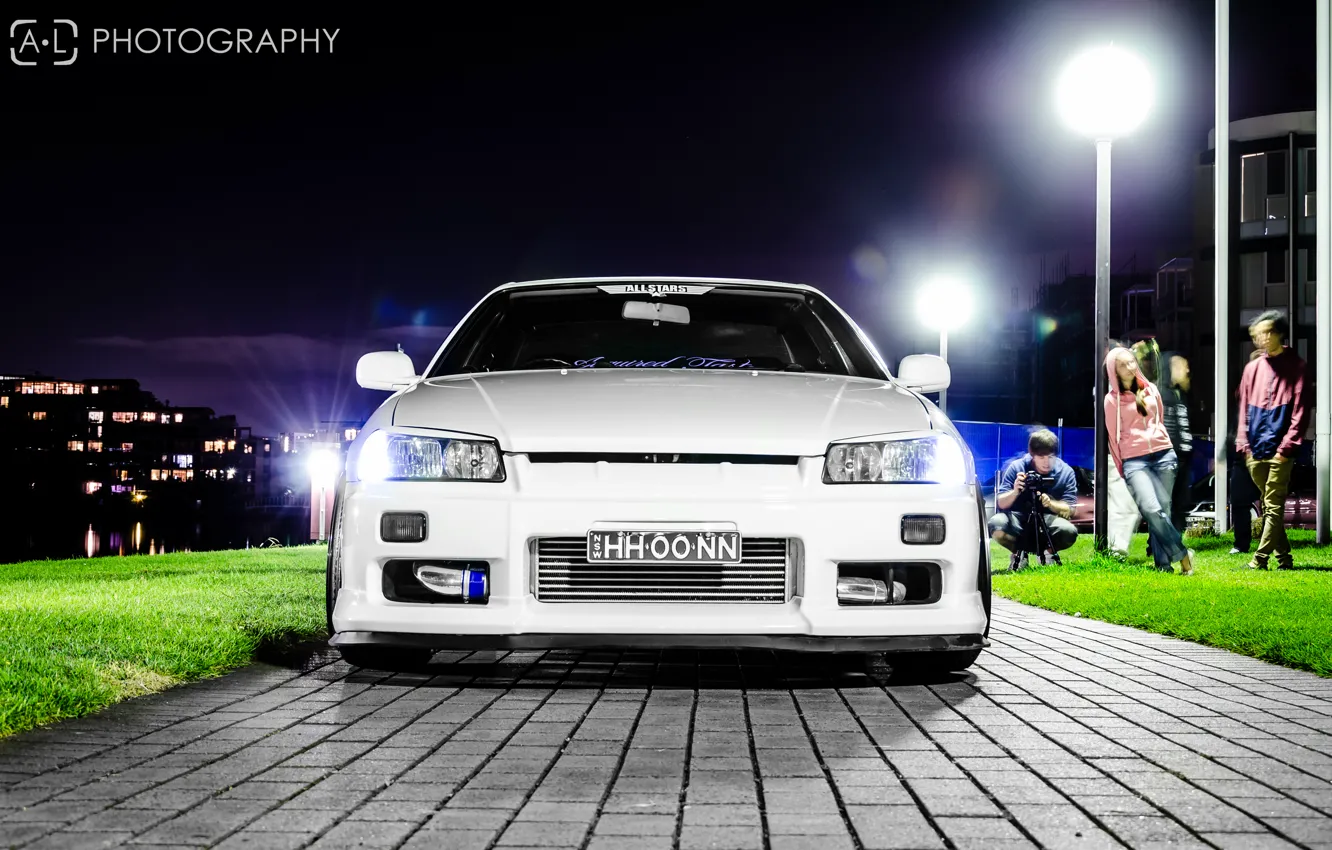 Photo wallpaper white, tuning, GT-R, Nissan, the front, Nissan Skyline, R34
