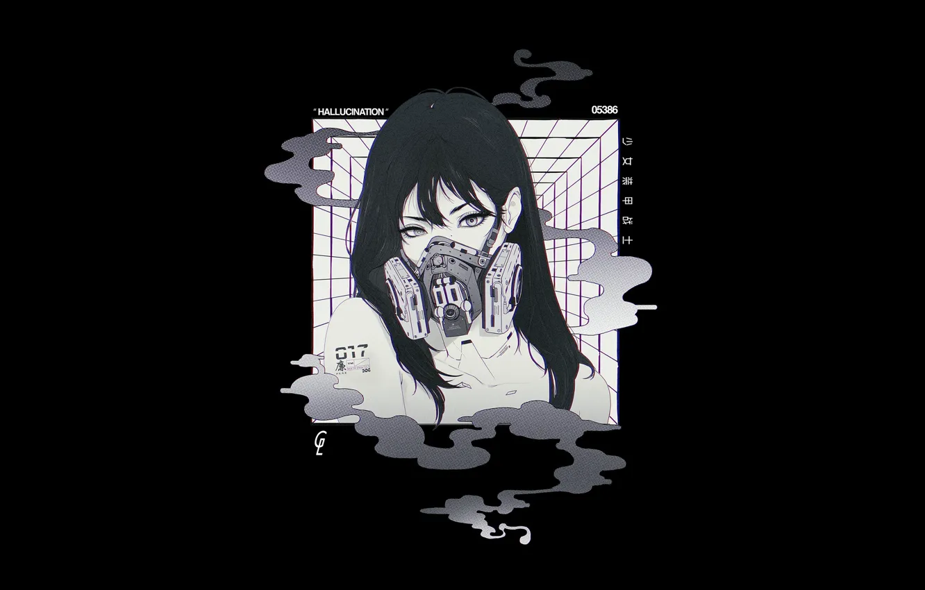 Photo wallpaper girl, style, minimalism, mask, art, girl, Asian, cyberpunk
