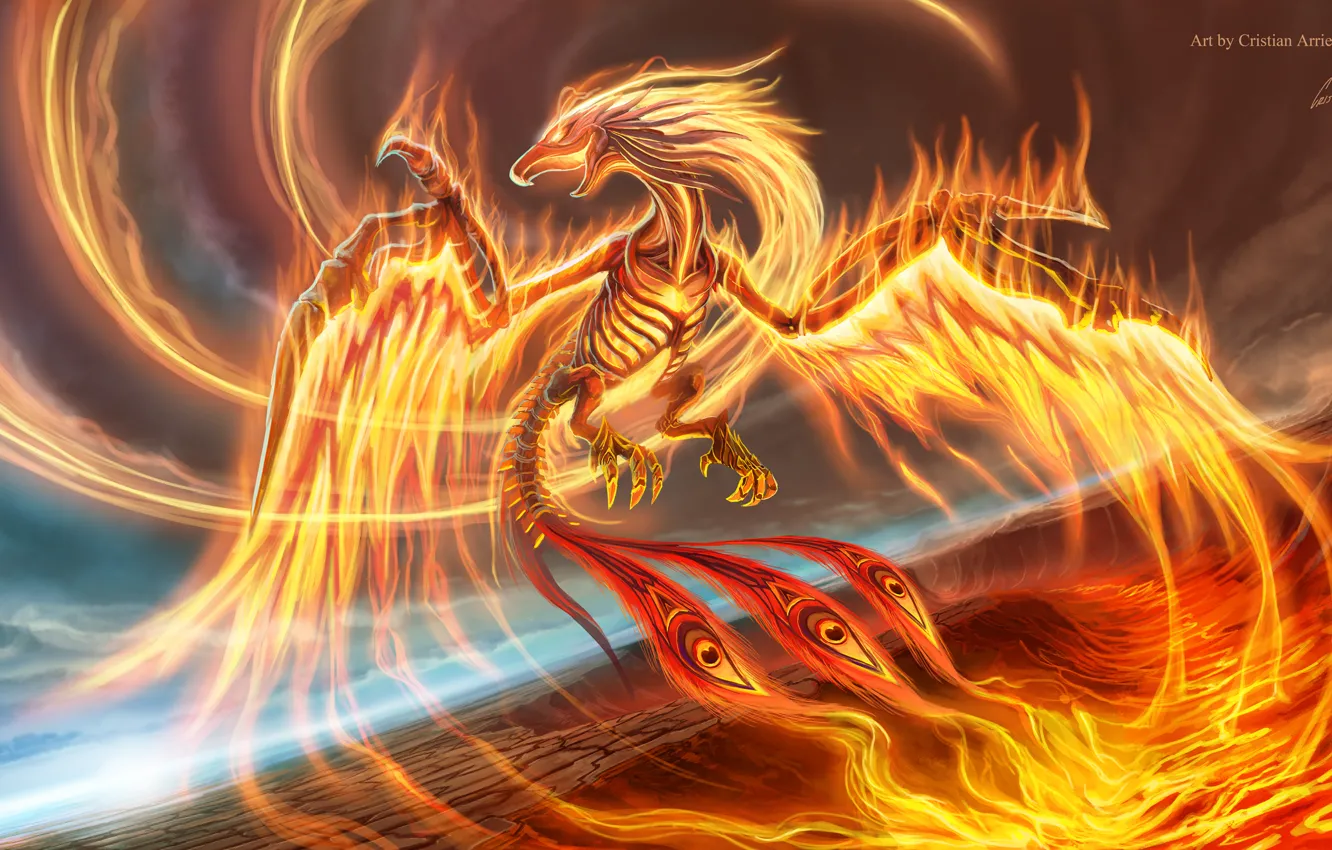 Photo wallpaper flight, bird, wings, beak, tail, Phoenix, Phoenix