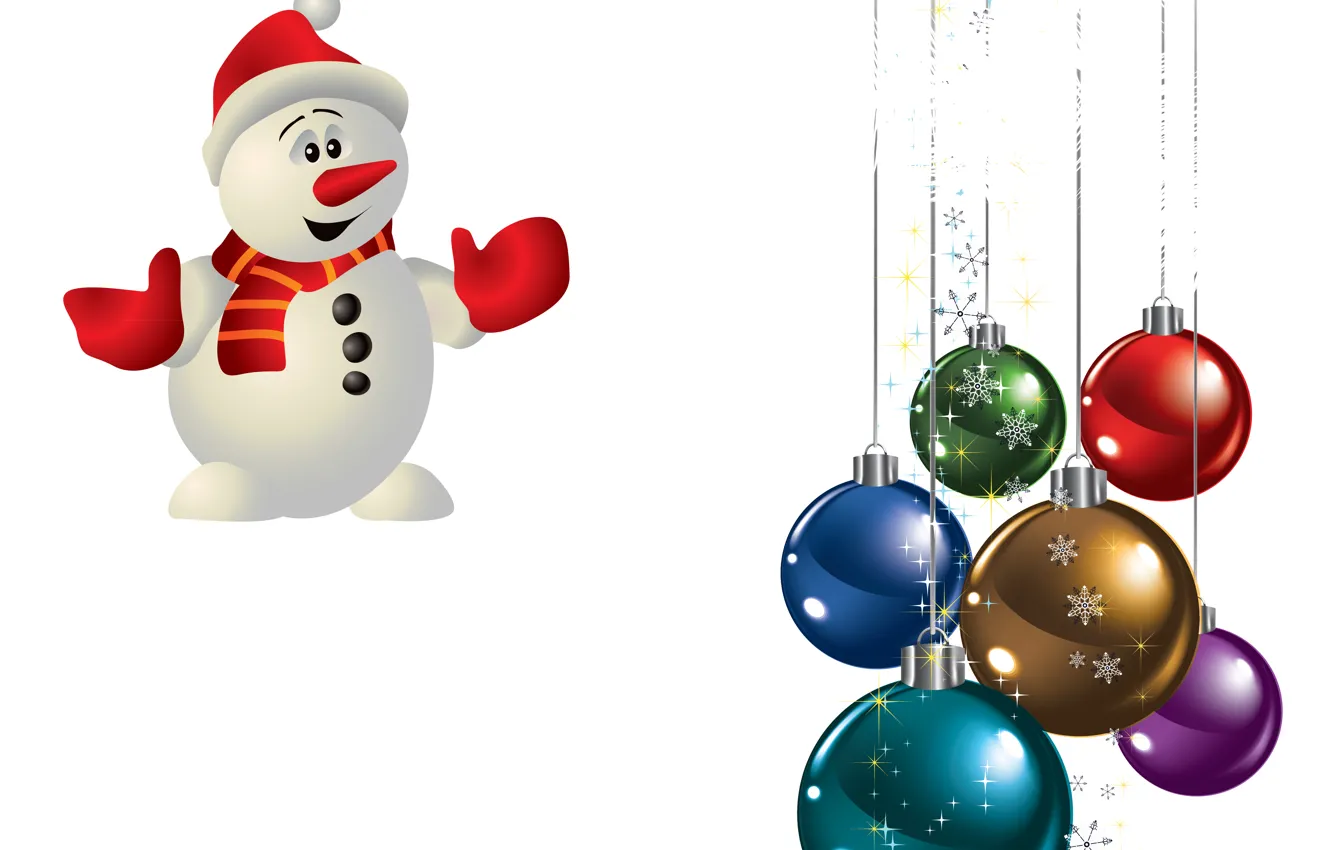 Photo wallpaper balls, snowflakes, holiday, snowman