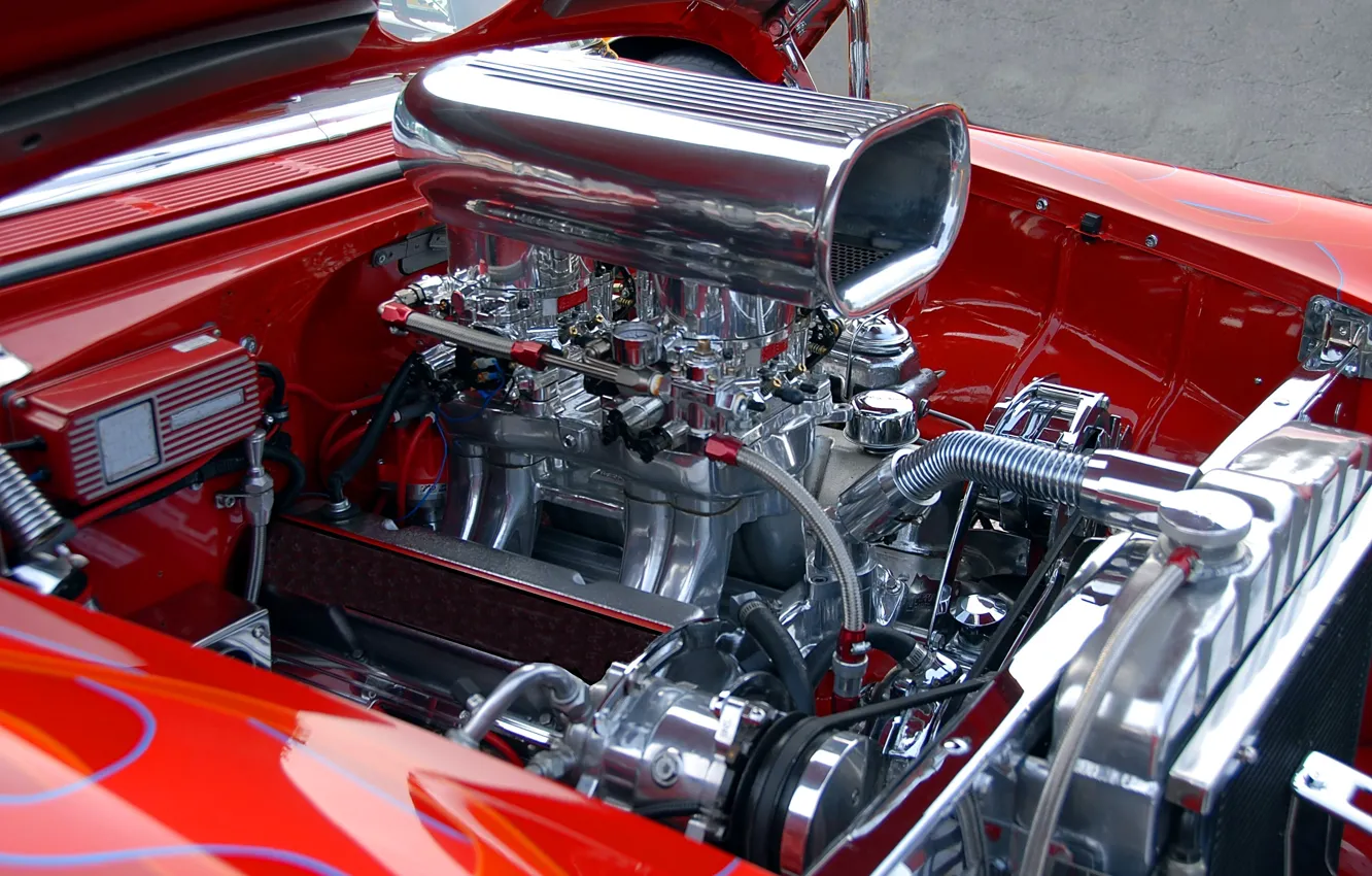 Photo wallpaper red, retro, classic, motor, closeup