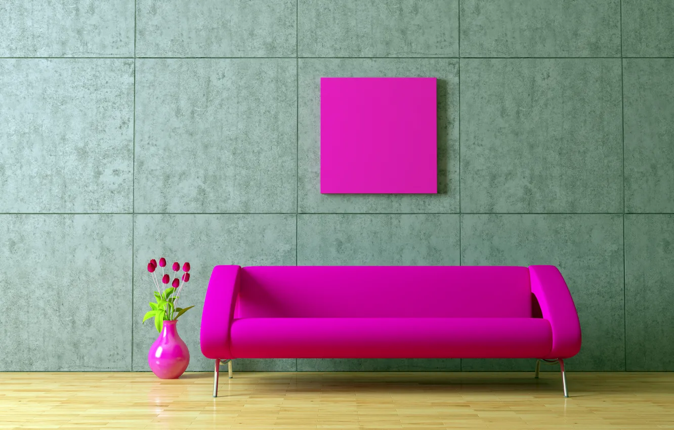 Photo wallpaper flowers, style, creative, wall, pink, wall, art, sofas
